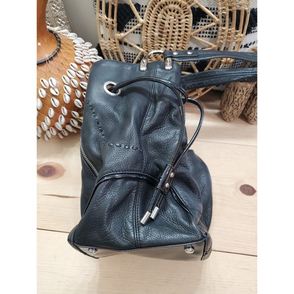 B. Makowsky Designer Black Large Soft Leather Shoulder Handbag Purse Drawstring - Picture 11 of 16